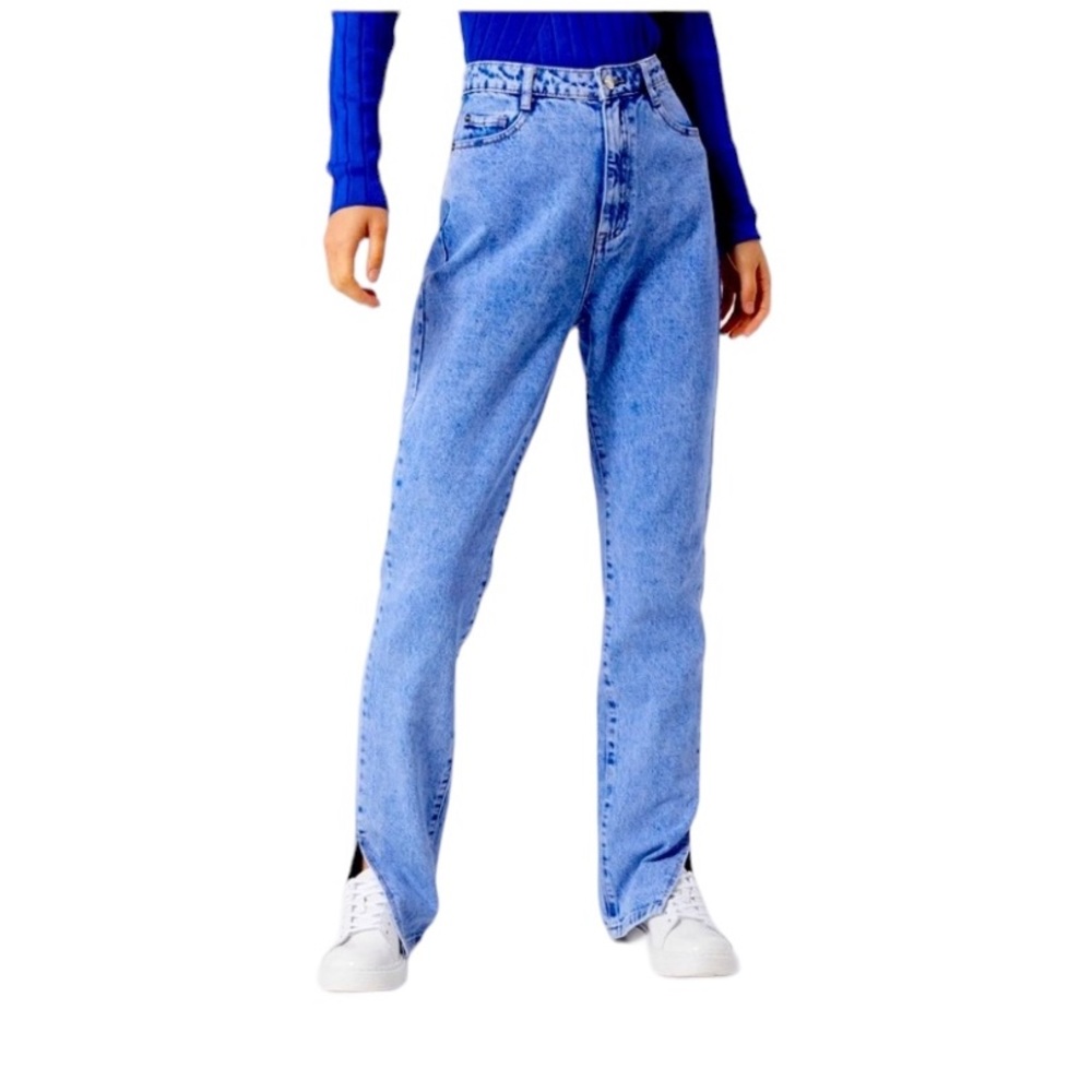 Missguided High Waisted Wrath Split Straight Light Blue Jeans Size 4